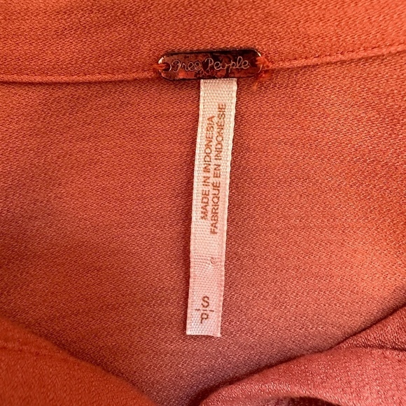 Free People Batwing Rustic Orange Brown Button Front Pockets Shirt Fall Sz S - Picture 11 of 12